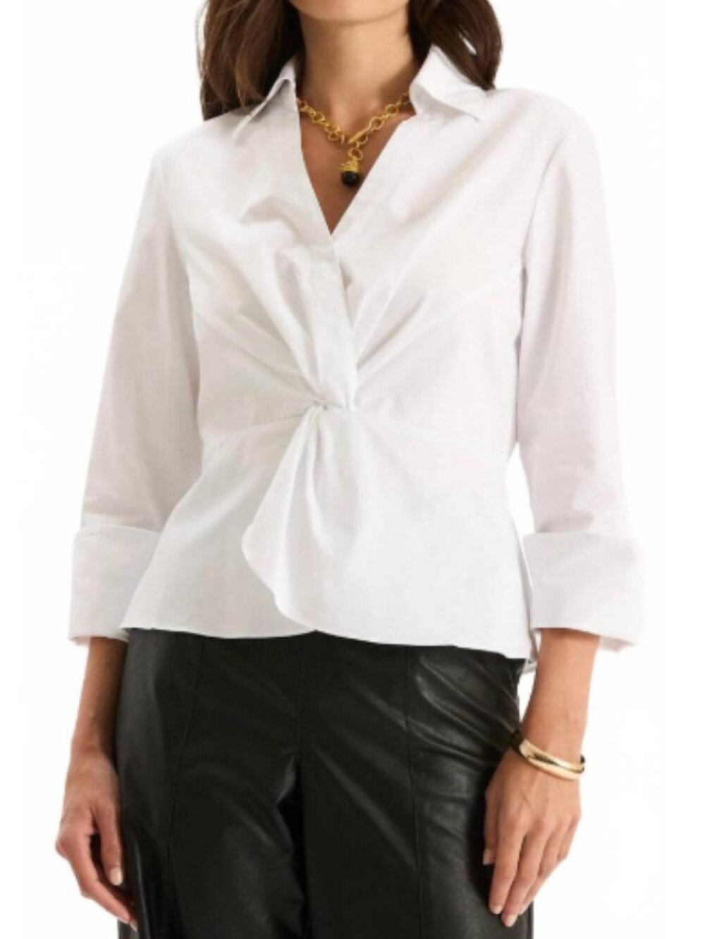 Tyler Boe Paige White 100% Cotton Twisted Front Top, Size Large